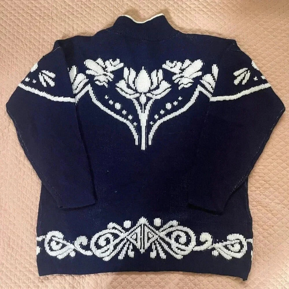 Vintage David Brett Women's Sweater M Blue & white Floral Mockneck retro y2k 80' - Picture 2 of 8